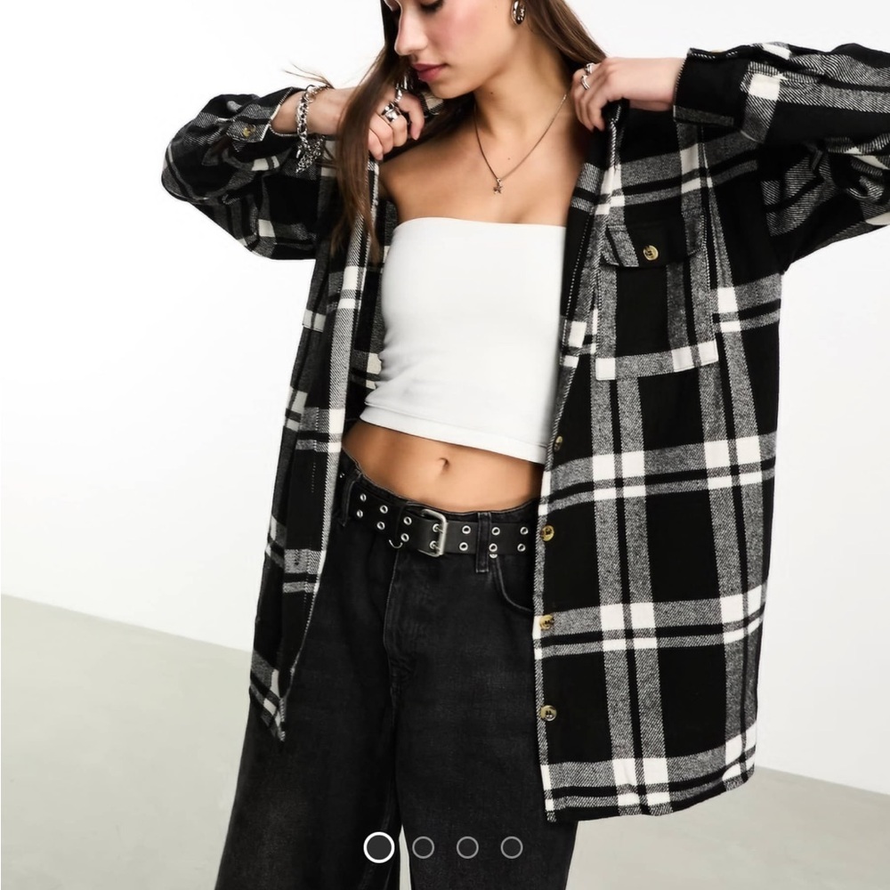 ASOS Noisy May Black and White Plaid Flannel Utility Jacket size XXL